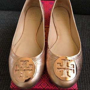 RARE Tory Burch Rose Gold Reva Ballet Shoes 7.5